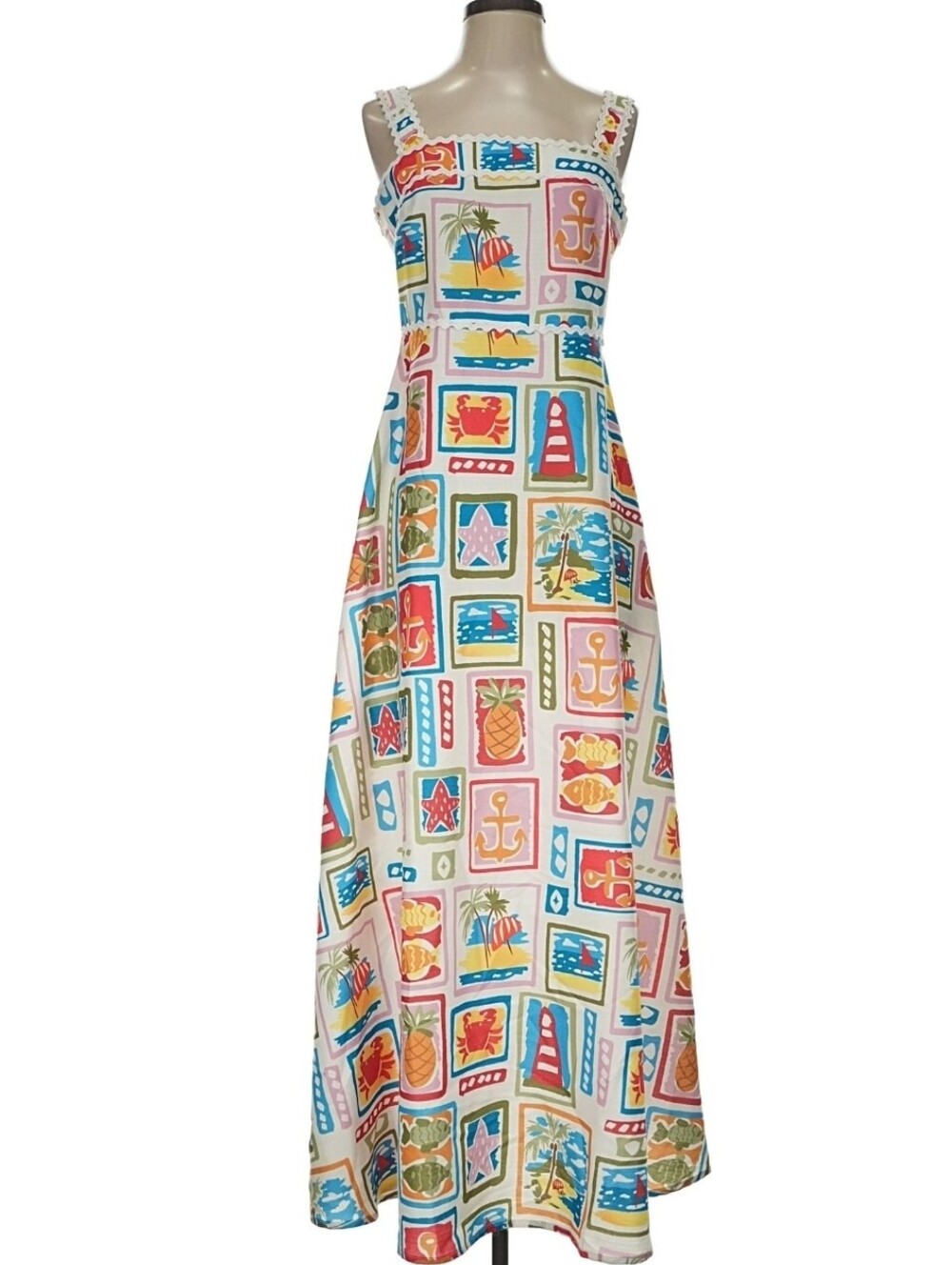 Commense Multicolor Graphic Print Maxi Dress — Pink, Blue, Yellow, Green